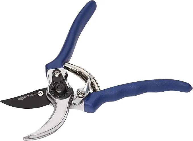 Amazon Basics Professional Hand Pruners, Garden Clippers, Pruning Shears, 8-inch Steel Bypass Garden Scissors, Blue by GreenHaven Gardens