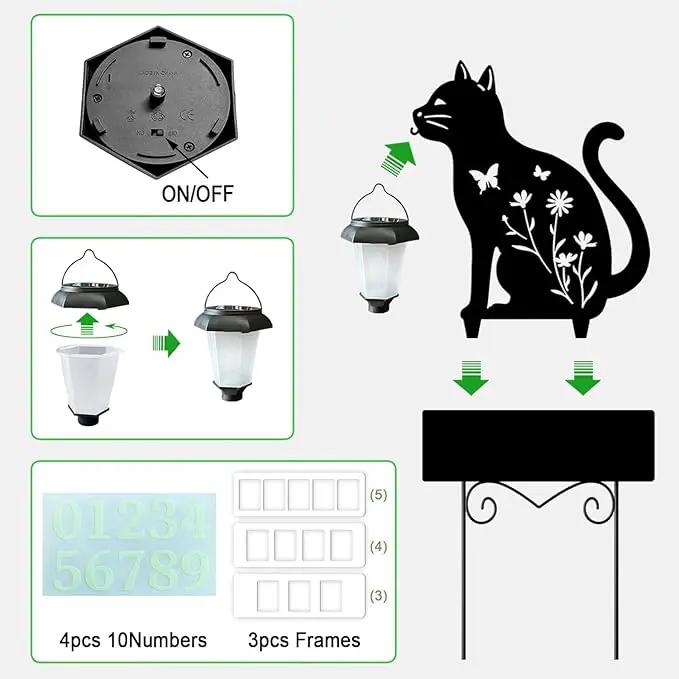 Address Signs for Houses,YY Gardenia Solar Lantern Garden Stake with Glow in the Dark House Numbers-Waterproof Outdoor Yard Sign with Solar Power-Elegant Garden Decor (Cat Black) by GreenHaven Gardens