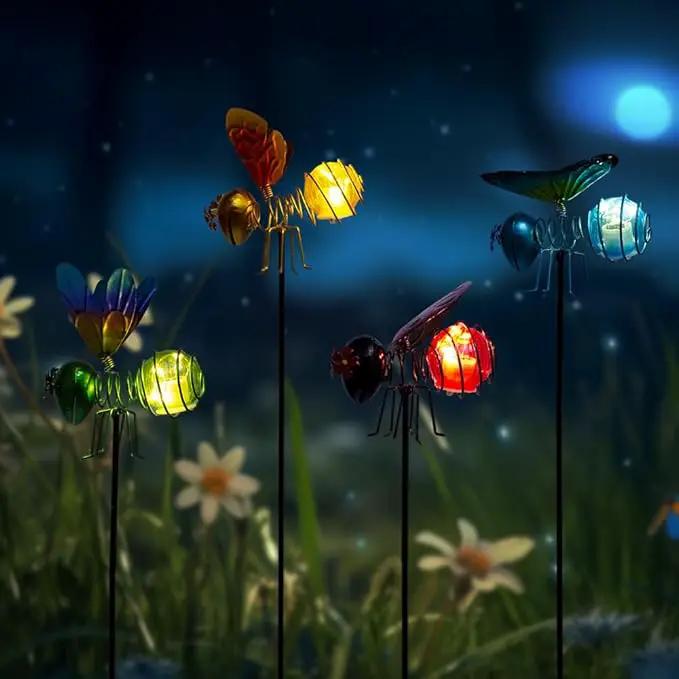 Insects Solar Garden Lights, 22.4" H Butterfly & Bee & Dragonfly & Ladybug Solar Stake Light, 4 Pcs Outdoor Statues Figurine Lights for Spring Garden Lawn Patio Yard Decoration by GreenHaven Gardens