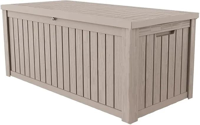 180 Gallon Lockable Resin Deck Box, Waterproof & UV-Resistant Outdoor Storage Box for Outdoor Cushion Storage, Garden Tools & Pool Accessories Storage, Gray by GreenHaven Gardens
