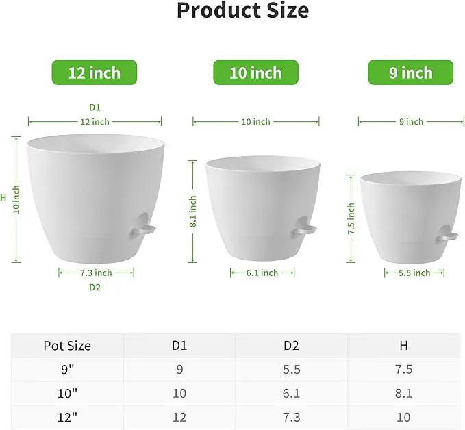 FaithLand 3-Pack Large Planter Pots, 12 10 9 Inch Self Watering Flower Pots for Indoor Outdoor Garden Plants, White by GreenHaven Gardens