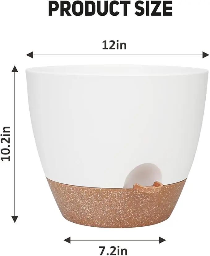 12 Inch Large Self Watering Plant Pot Set, Flower Pots with Multi-Mesh Drainage Holes and Saucer, Suitable for Indoor and Outdoor Garden Plants, White. by GreenHaven Gardens