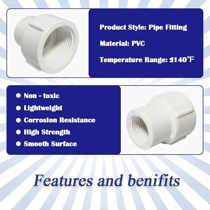 8PCS 1/2 to 1 Inch Female to Female PVC Pipe Pressure Fittings 1/2" to 1" Double Female Thread Coupling Pipe Adapter Connectors for Sprinkler, Drip Irrigation System by GreenHaven Gardens