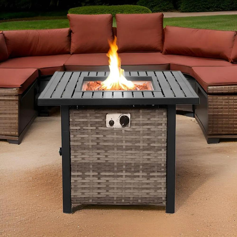 Basel Propane Fire Pit Table 30” Outdoor Firepit 50,000 BTU Firepits for Outside with Lava Rocks and Removable Lid Metal Fire Pit Outdoor Fireplace Propane Fire Pits for Outside CSA Certified by GreenHaven Gardens