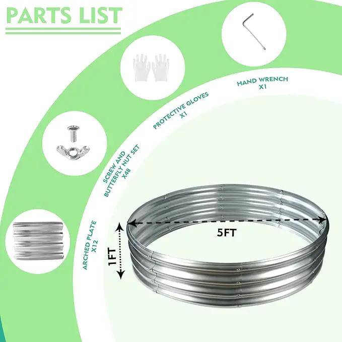 60 Inch Diameter Silver Galvanized Garden Raised Bed/Plant Box/Fire Pit Ring-0.8mm Thick,12 Inch Tall,Crimped Edge and Corner,No Sharpe,Perfect for Plantings (5FT Diameter, Round) by GreenHaven Gardens