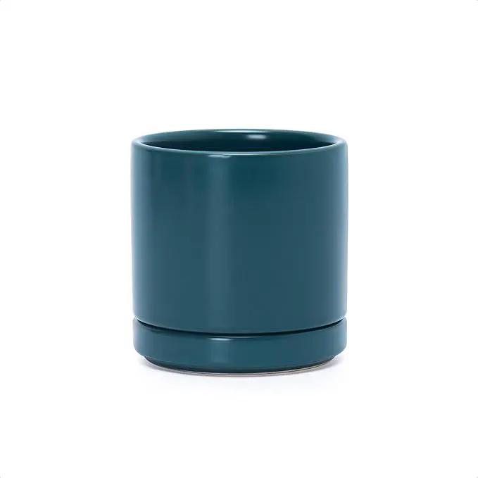 D'vine Dev 3.5 Inch Ceramic Planter Pot with Drainage Hole and Saucer, Indoor Cylinder Round Planter Pot, Teal, 94-O-A-9 by GreenHaven Gardens