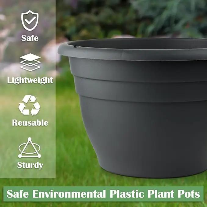 5-Pack 10 Inch Plastic Plant Pots - Indoor/Outdoor Flower Planters Pots with Drainage Hole & Plug, Durable Garden Pots for Plants, Planter Pots for Indoor Plants, Succulents, and Herbs by GreenHaven Gardens