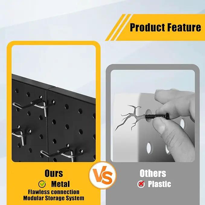 6 Pcs Metal Pegboard Panels, Heavy Duty Peg Boards for Garage and Garden Tool Storage, Includes Drywall Anchors and Screws Kits, Black by GreenHaven Gardens