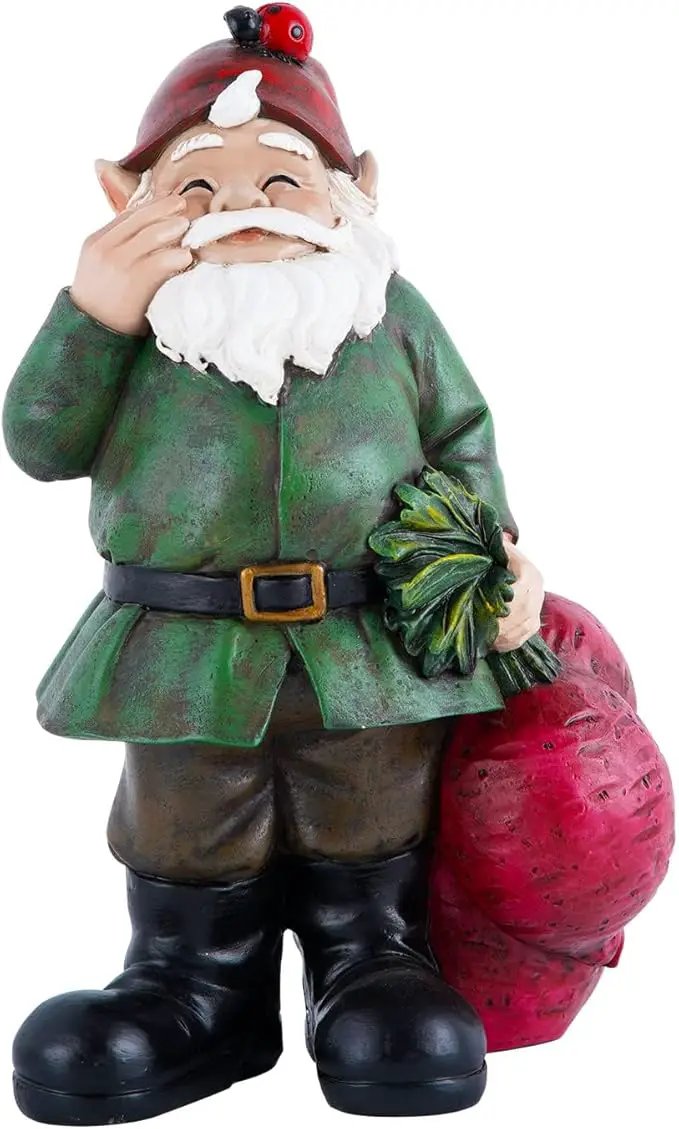 Topadorn Gnomes Figurine Resin Sculpture Garden Gnome Drag a Brunch of Radishes Statue with a Ladybug for Outdoor Garden Decor, Radish Harvest 10 Inch by GreenHaven Gardens