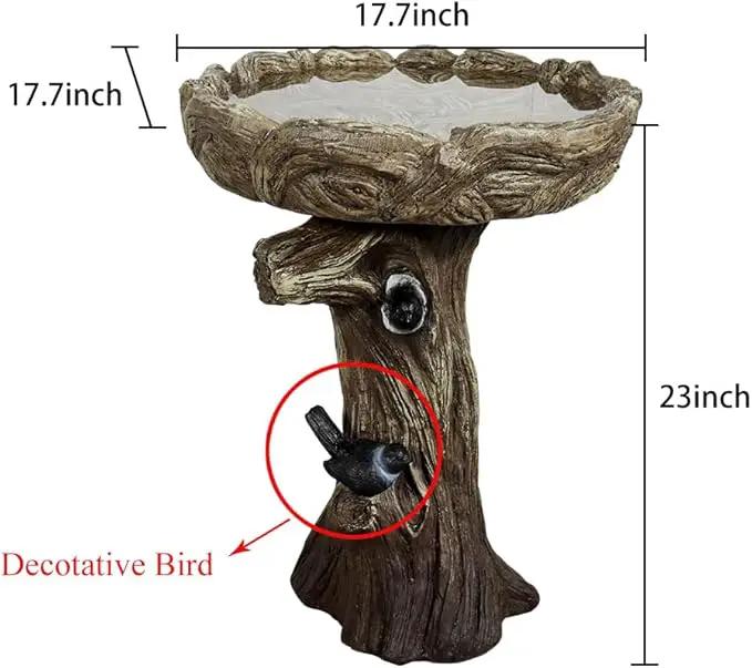 SunJet 23 Inch High Wood-Look Concrete Bird Bath with Decorative Faux Bird – Birdbath Rustic & Long-Lasting Design, Enhances Garden, Patio, Yard, Lawn Decor by GreenHaven Gardens