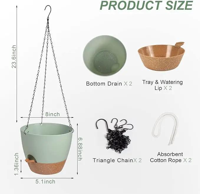 Hanging Planters for Indoor Outdoor Plants, 2 Pack Self Watering Hanging Pot with Drainage Holes & Removable Tray (Green, 8'') by GreenHaven Gardens