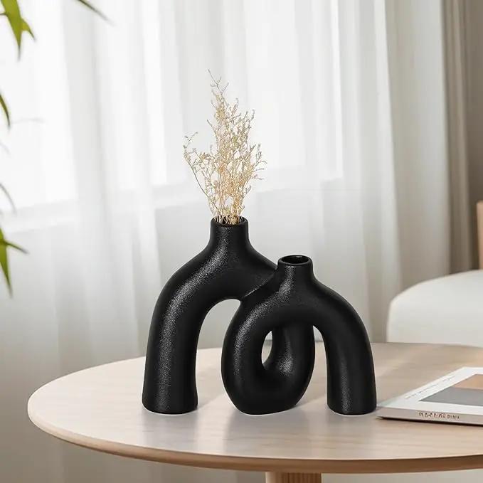 CEMABT Modern Nordic Boho Vase Set - Elegant Black Matte Ceramic Home Decor for Living Room, Bookshelf, Mantel, Entryway Table & Console Décor | Shelf Decorations Gift by GreenHaven Gardens