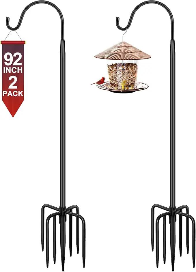 Gtongoko 92 Inch 2 Pack Bird Feeder Poles for Outdoors Heavy Duty, Shepherds Hooks for Outdoor, Hummingbird Feeder Stand, Adjustable Hanger for Plant, Lights, Lanterns Wedding Decor with 7 Prongs Base by GreenHaven Gardens