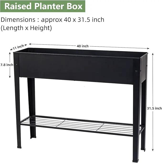 Raised Garden Bed, Elevated Planter Black Metal Plant Box with Legs Standing Garden Stand Drainage Holes Black (Black 40" L x 11" W x 31" H) by GreenHaven Gardens
