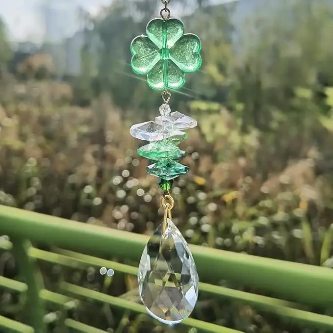 Crystal Hanging Decorations-Hanging Ornament Crystals with Leaf Clover Suncatchers with Crystal Ball for Home, Office, Garden and Festival Decoration by GreenHaven Gardens