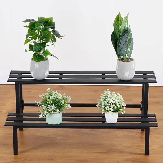 Sturdy 2-Tier Metal Plant Stand for Outdoor & Indoor, Decorative Planter Display Shelf Unit for Garden Patio Balcony Living Room by GreenHaven Gardens