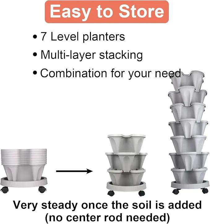 Vertical Planter 7 Tier Stackable Planters Garden Planters Strawberry Herb Flower and Vegetable Planter Indoor Outdoor Gardening Pots with Removable Wheels and Tools 2-Pack by GreenHaven Gardens