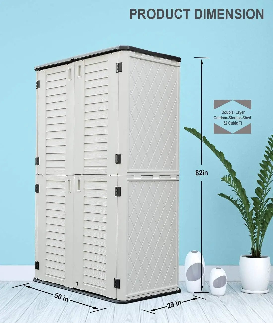 HOMSPARK Storage Shed Weather Resistance, Multi-Purpose Outdoor Storage Cabinet Waterproof, Outdoor Storage Cabinet for Garbage Cans, Lawnmower, Garden Accessories (White, Tall shed-53 cu ft) by GreenHaven Gardens