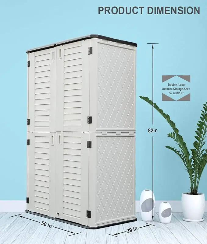 HOMSPARK Storage Shed Weather Resistance, Multi-Purpose Outdoor Storage Cabinet for Backyards and Patios, Horizontal Storage Shed for Lawnmower, Patio Accessories (White, Tall - 53 cu.ft) by GreenHaven Gardens