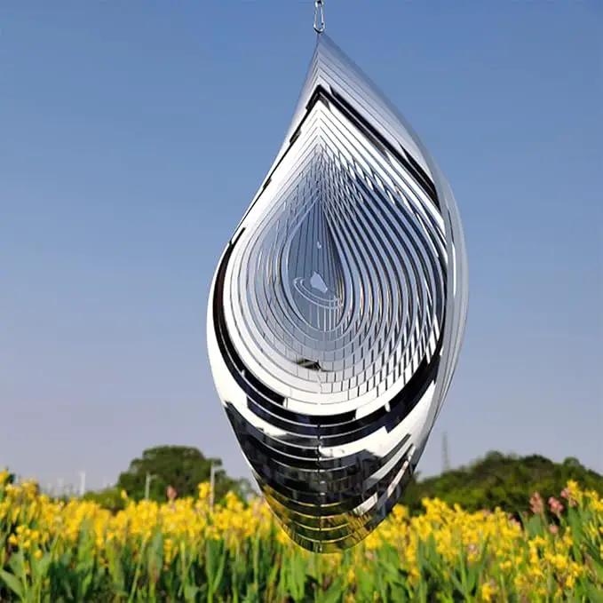 Wind Spinner 3D Stainless Steel Metal Sculptures Decorations, 3D Water Droplets Metal Wind Sculptures & Spinners for Indoor Outdoor Garden Decoration 12inch by GreenHaven Gardens