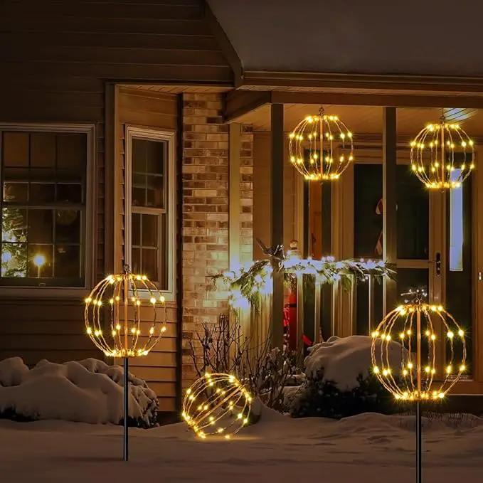 LIGHTSHARE 10IN 48LED Light Ball Yard Decoration Pathway Lights Sphere Light with Fold Flat Metal Frame Indoor Outdoor Waterproof Garden Lights, Brown Frame / Warm White Lights, 10 by GreenHaven Gardens