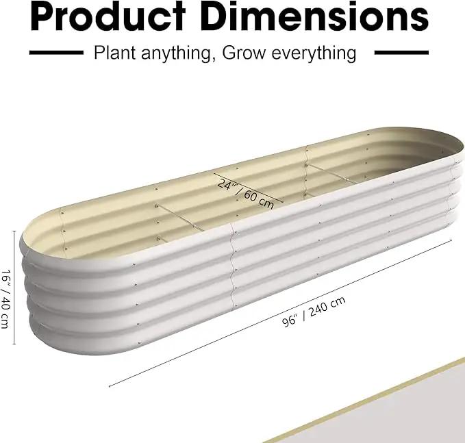 8x2ft Oval Galvanized Raised Garden Bed Kits 16" Tall Outdoor Large Metal Modular Planter Box 9-in-1 Raised Beds for Gardening,Vegetables,Fruits,Flowers & Herbs (White) by GreenHaven Gardens