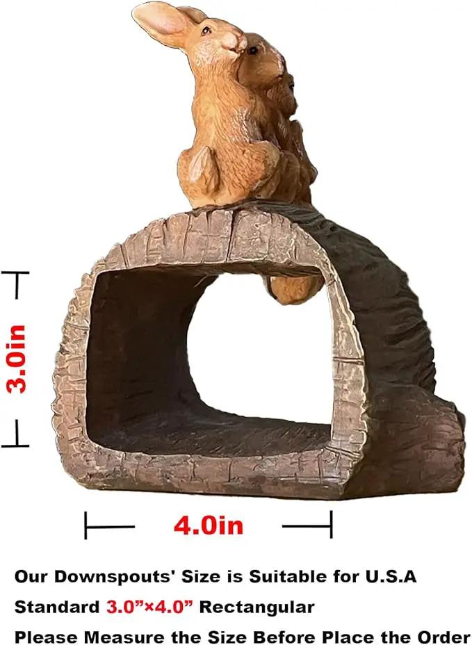 Decorative Gutter Downspout Extensions Statue, 3" x 4" Downspout Extender Outdoor Gutter Splash Block, Rabbit Decor Garden Gutter Guardian Sculpture, Garden Rain Downspout Diverter by GreenHaven Gardens