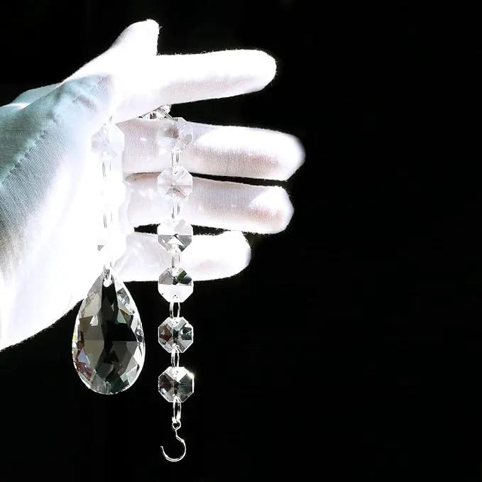 1ft 8pcs Teardrop Crystals Garland, Hanging Chandelier Crystals Prism Beads Chain for Wedding Home Decoration Clear GOLDENHAITAI by GreenHaven Gardens