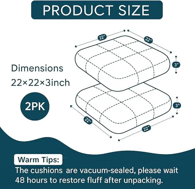 Codi Outdoor Seat Cushions for Patio Furniture 22x22 Inch, Waterproof Chair Cushion with Textured Fabric, Handles & Adjustable Straps, Fade Resistant - Set of 2, Grey by GreenHaven Gardens