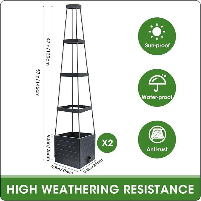 MQFORU 2 Packs Raised Garden Bed Tomato Planter with Trellis, 57" Tomato Cages for Climbing Vegetables Plant, Self Watering Planters Box for Garden Pots for Patio Greenhouse Indoor Outdoor（2PCS） by GreenHaven Gardens