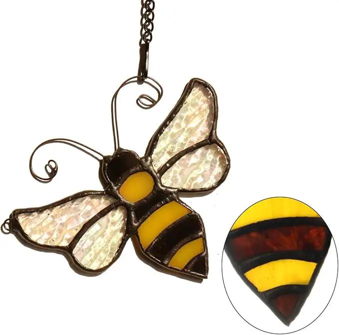 Bumble Bee Ornament Stained Glass Window Hanging Suncatcher Home Decor, Birthday Gifts for Mom Grandma Aunt Sister Bee Lover, Mother's Day Bee Decoration by GreenHaven Gardens