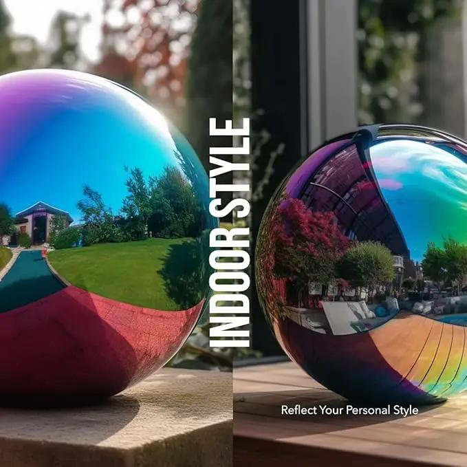 10 Inch Stainless Steel Gazing Globe,v2croft Hollow Ball Mirrored Surface Polished Shiny Sphere,Garden Stainless Steel Gazing Ball for Outdoor Lawn Pond Yard Ornament(rainbow) by GreenHaven Gardens