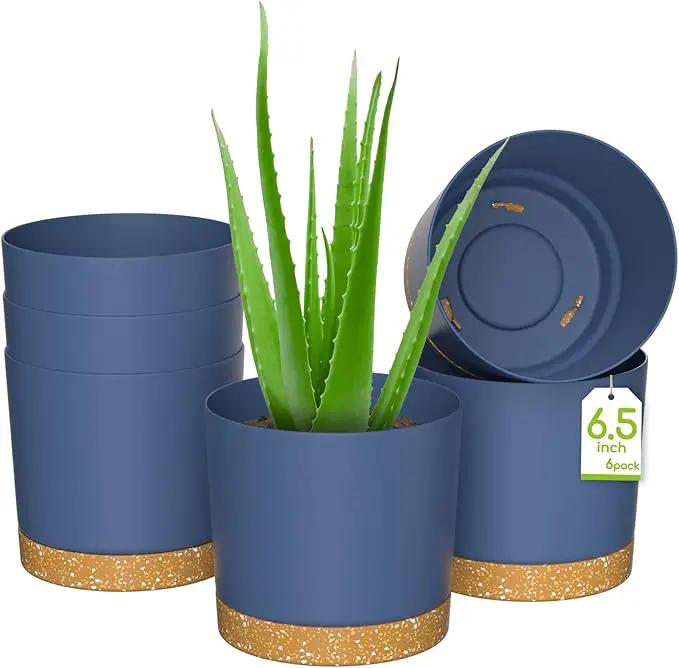 ZMTECH Plant Pots, Set of 6 6.5'' Self Watering Plastic Planter with Drainage Hole and Saucer,Modern Decorative Flower Pot for Indoor Outdoor House Plants, Succulents, Flowers - Blue by GreenHaven Gardens