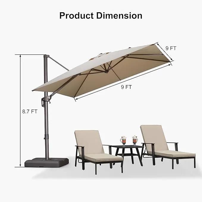 PURPLE LEAF 9 Feet Patio Umbrella Square Cantilever Umbrella Outdoor with 360° Rotation and Aluminum Offset Hanging for Pool Deck Garden Backyard, Beige by GreenHaven Gardens