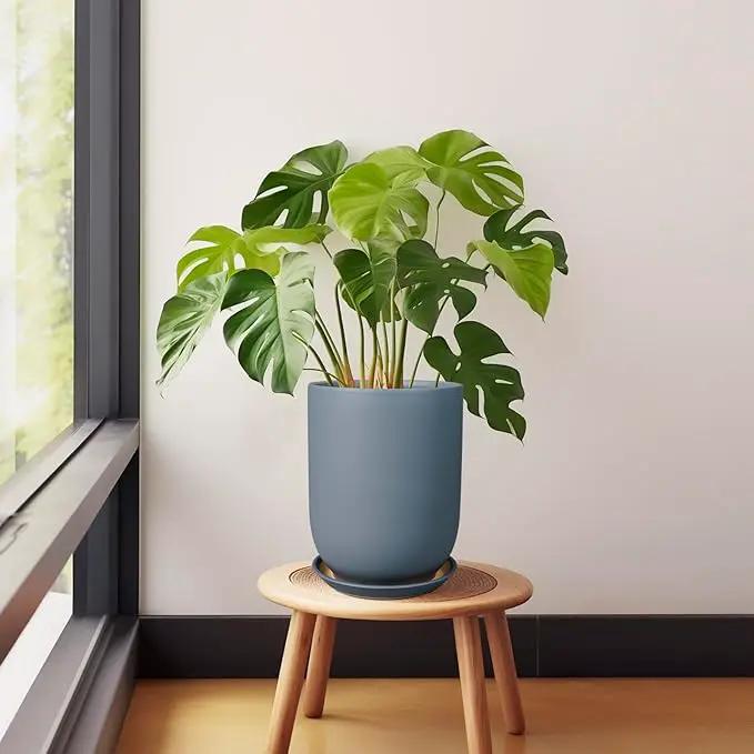 Ceramic Pot for Plants - 8 Inch Plant Pot for Indoor Plants Outdoor Ceramic Planter Large Flower Pot with Drainage Hole and Saucer for Home Garden Decor Gray by GreenHaven Gardens