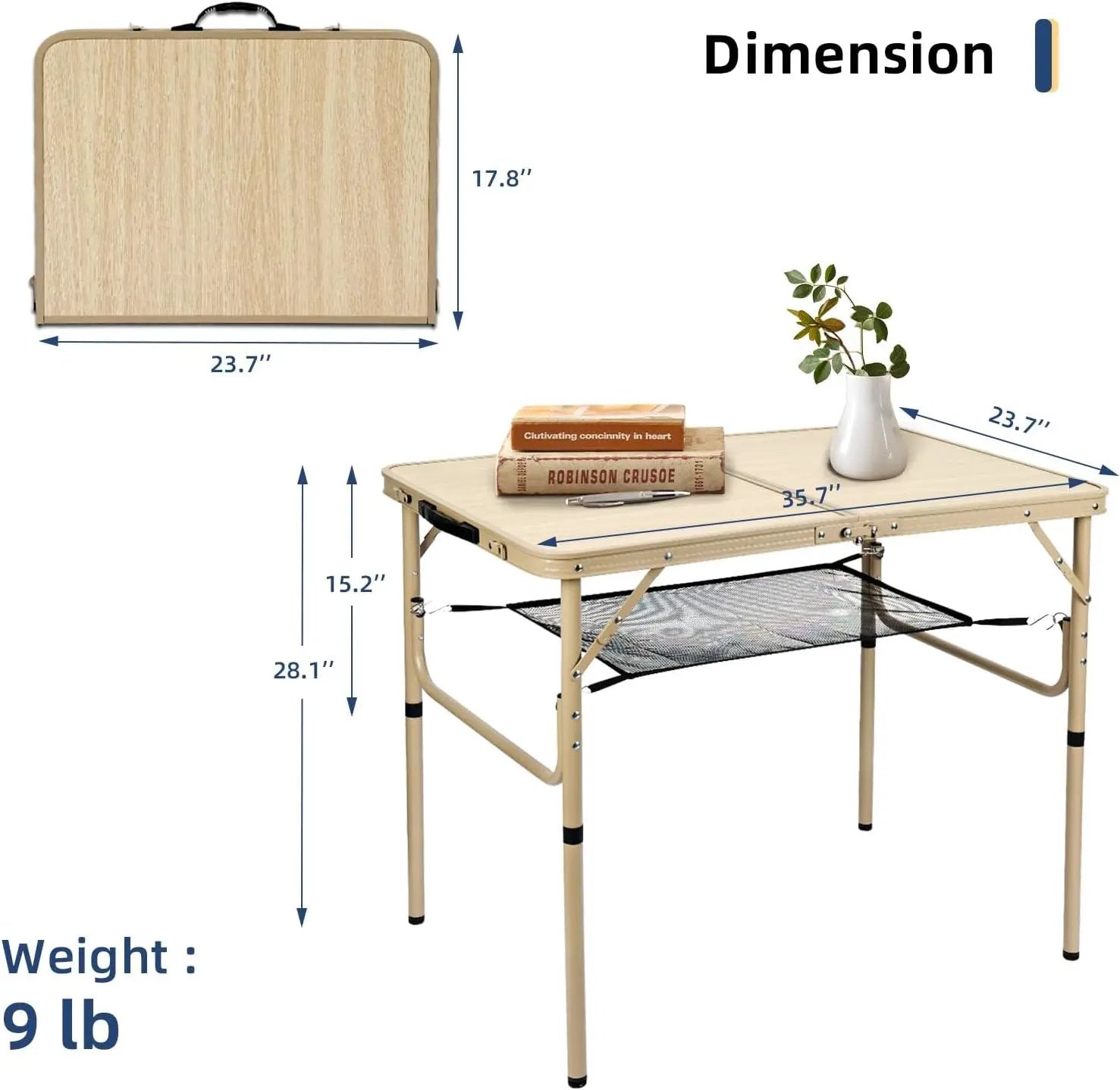 Folding Table 3FT Camping Table 2 Adjustable Height Lightweight Portable Aluminum Mini Foldable for Picnic Beach Indoor Outdoor, Yellow by GreenHaven Gardens