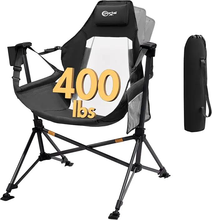 Portal Hammock Camping Chair, Portable Outdoor Swinging Chairs, Rocking Chair for Adults with Adjustable Back and Height for Lawn, Backyard, Patio, Supports 400 lbs, Breathable Mesh High Back, Black by GreenHaven Gardens