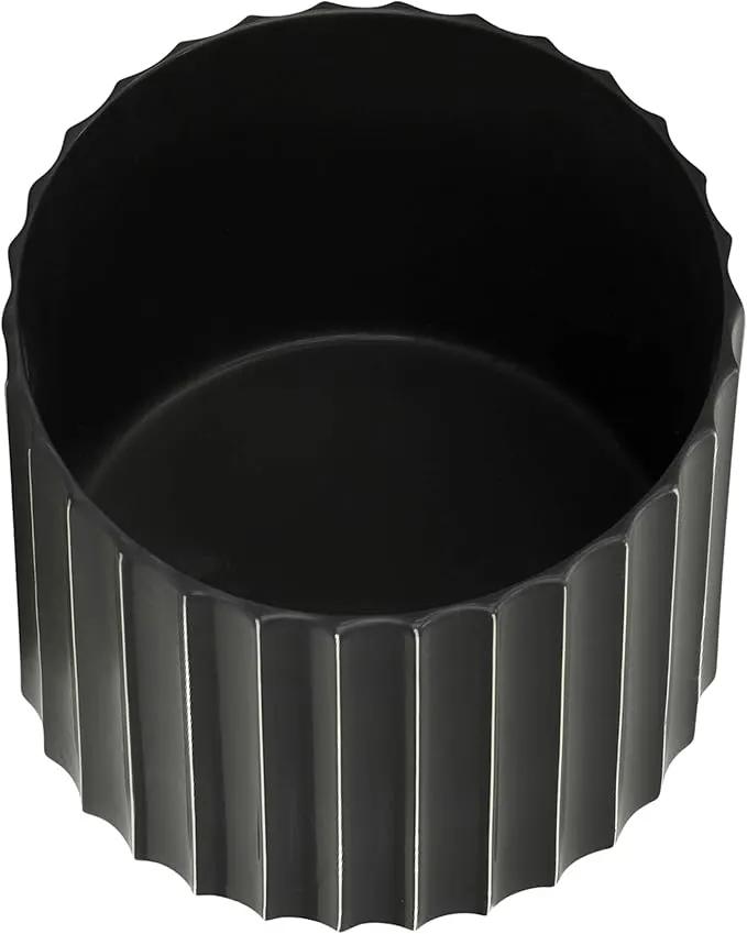 Sagebrook Home 8" Ceramic Planter - Black Planter Elevated on Wooden Stand with Fluted Design - for Indoor or Outdoor Plants, Great Gift Idea for Plant Lovers by GreenHaven Gardens