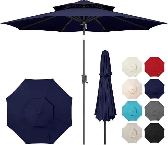 9ft Outdoor Patio Umbrella - 2 Tiers Table Umbrella Waterprool UV Protection, Sombrillas de Patio with Push Button Tilt&Crank, Sun Umbrella for Pool, Porch, Garden, Backyard(Dark Blue) by GreenHaven Gardens