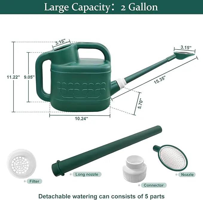 2 Gallon Watering Can for Outdoor Plants with Removable Long Spout and Stainless Steel Sprinkler Head, Large Plastic Watering Can for Garden Flowers Plants by GreenHaven Gardens