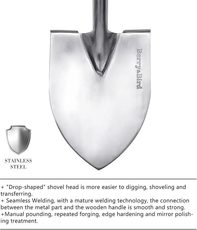 Berry&Bird Round Point Gardening Shovel with Wood D-Handle, 40.98" Stainless Steel Beach & Snow Shovel by GreenHaven Gardens