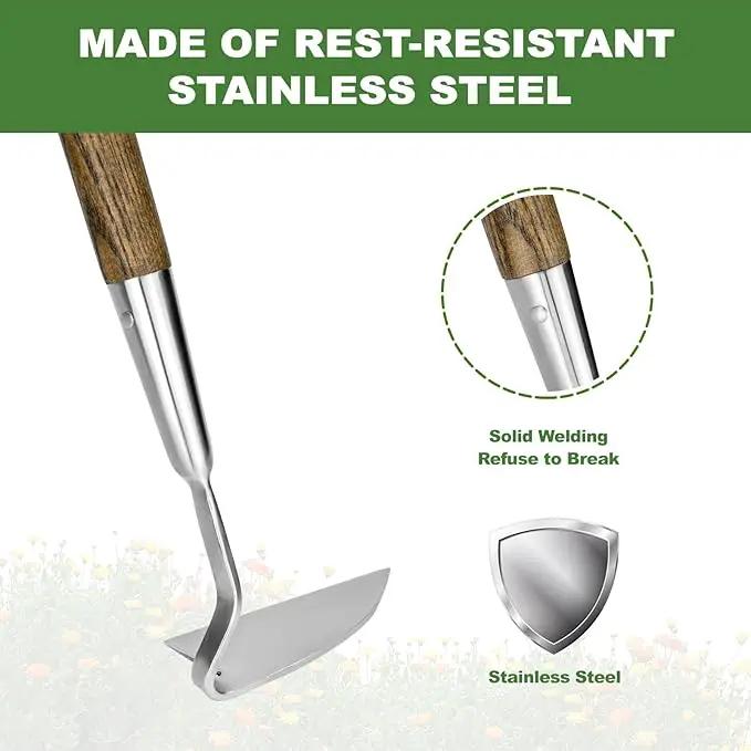 Haliaeetus Sickle Hoe, 58'' Long Handle Japanese Hand Hoe for Standing to Remove Weed, Stainless Steel Scraper Hoe, Bent Angle Weeding Sickle for Fastly Scraping Out Weed on Flower Bed, Between Plants by GreenHaven Gardens