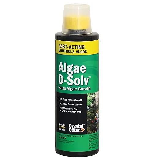 CrystalClear Algae D-Solv Pond Algae Control, Fast-Acting EPA Registered Algaecide, Use in Fountains & Outdoor Ponds Containing Koi & Other Fish, Treats 5,760 Gallons, 16 Ounces by GreenHaven Gardens