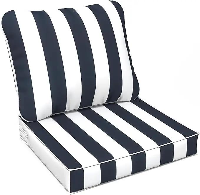 LVTXIII Outdoor Deep Seat Cushion Patio Seat and Back Cushion Set Seasonal Chair Cushion with Removable Cover and Adjustable Buckle for Home and Garden, 22"x22"x4", Cabana Navy by GreenHaven Gardens