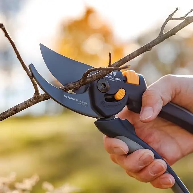 Woodland Tools Co. Heavy Duty Bypass Pruning Shears – 5/8" Cut Capacity, High Carbon Steel Blade, Internal Spring, Adjustable Grip Slider, Garden Hand Pruner for Plants, Shrubs, and Live Stems by GreenHaven Gardens