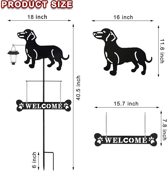 BAYN Solar Dachshund Silhouette Dog Breed Welcome Sign with a Lantern Outdoor Decorative Garden Stakes for Yard, Lawn, Patio, Pathway by GreenHaven Gardens