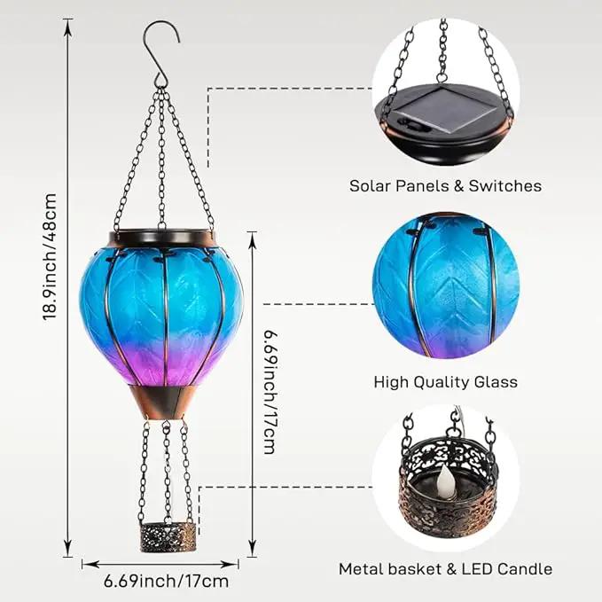 Starsoul Hot Air Balloon Solar Lantern with Candle Holder Glass Solar Hot Air Balloon Lantern with Flame Solar Hanging Hot Air Balloons Decorative for Lawn Porch Tree Yard by GreenHaven Gardens