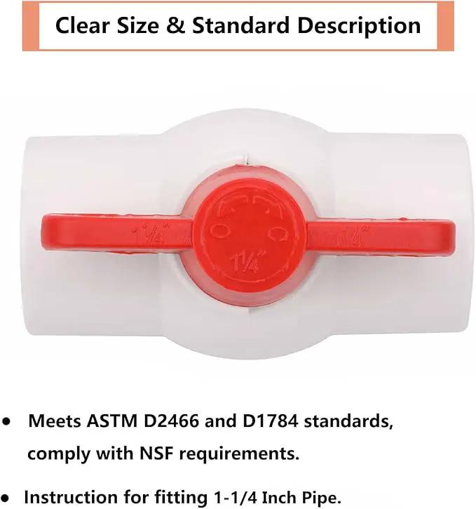 2Pcs 1-1/4" PVC Ball Valve Water Pipe Shut-off Valve Socket with Red T-Handle for Cold Water Supply lines, Irrigation Pipe fitting System(Socket x Socket), Schedule 40 by GreenHaven Gardens