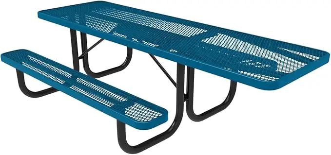 Coated Outdoor Furniture Heavy-Duty Portable ADA-Compliant Outdoor Picnic Table, Expanded Metal Patio Dining Furniture Made in America (8ft Rectangular, One-Side Handicap, Light Blue) by GreenHaven Gardens
