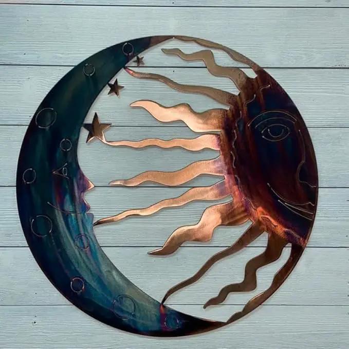 Jannity Metal Sun Wall Decor,11.02 Inches Large Metal Wall Art with Sun Moon Stars Retro Moon Sun Wall Decoration Hanging for Indoor Outdoor Patio Yard Home Garden by GreenHaven Gardens